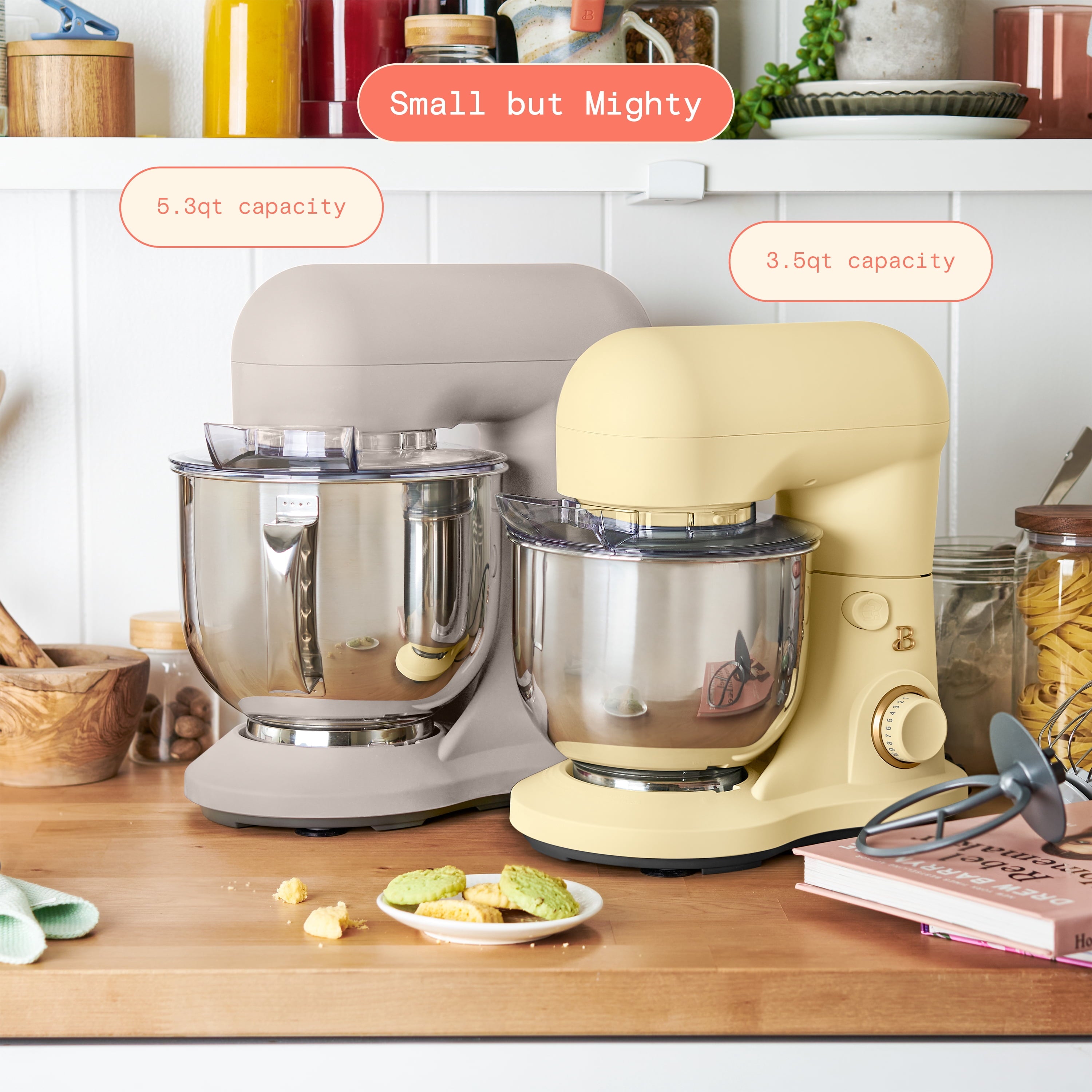 Beautiful 3.5 Qt Stand Mixer with Flat Beater, Dough Hook, Balloon Whisk, Buttercream by Drew Barrymore