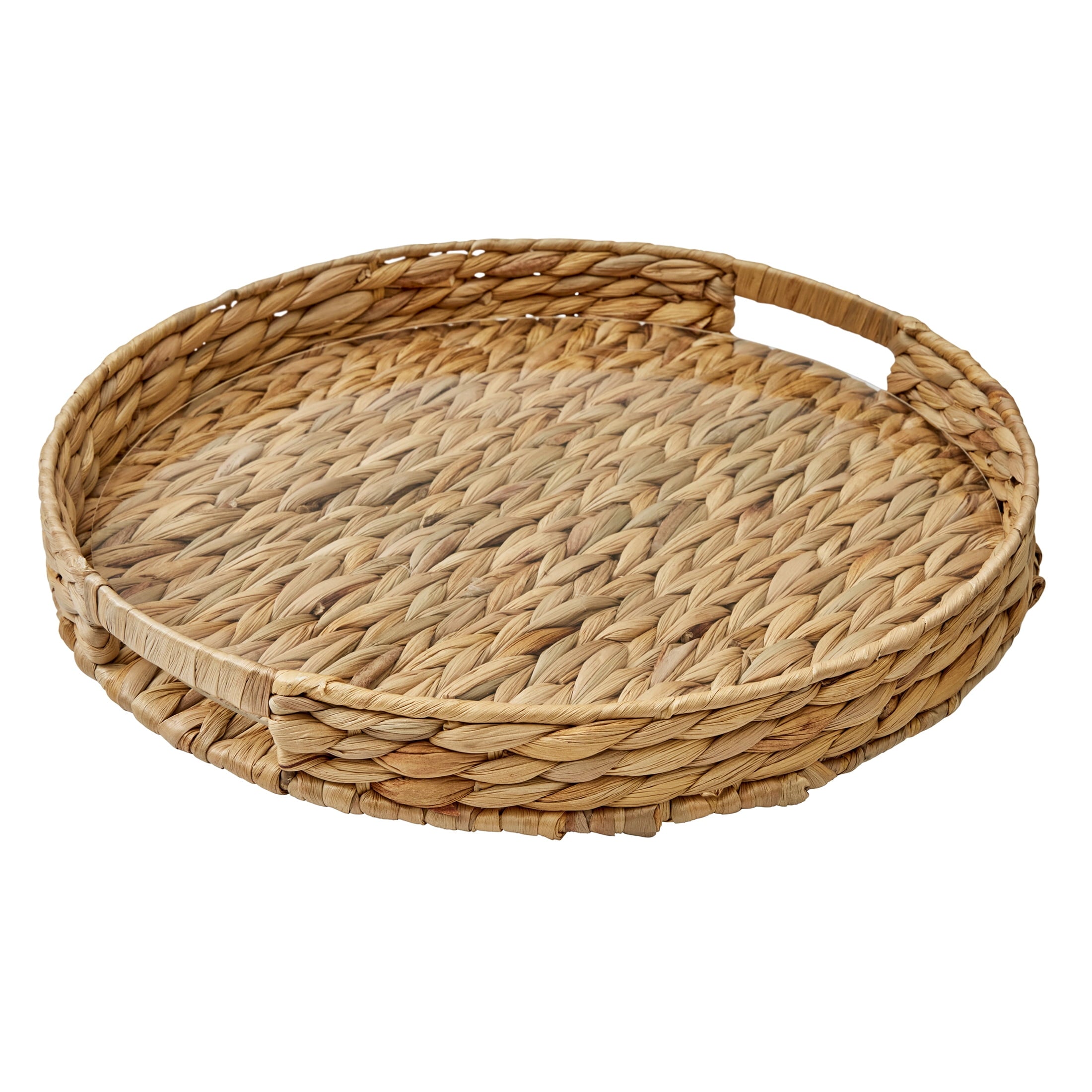 Better Homes & Gardens 16-Inch Natural Water Hyacinth Decorative Tray with Clear Acrylic Insert, 1 Count