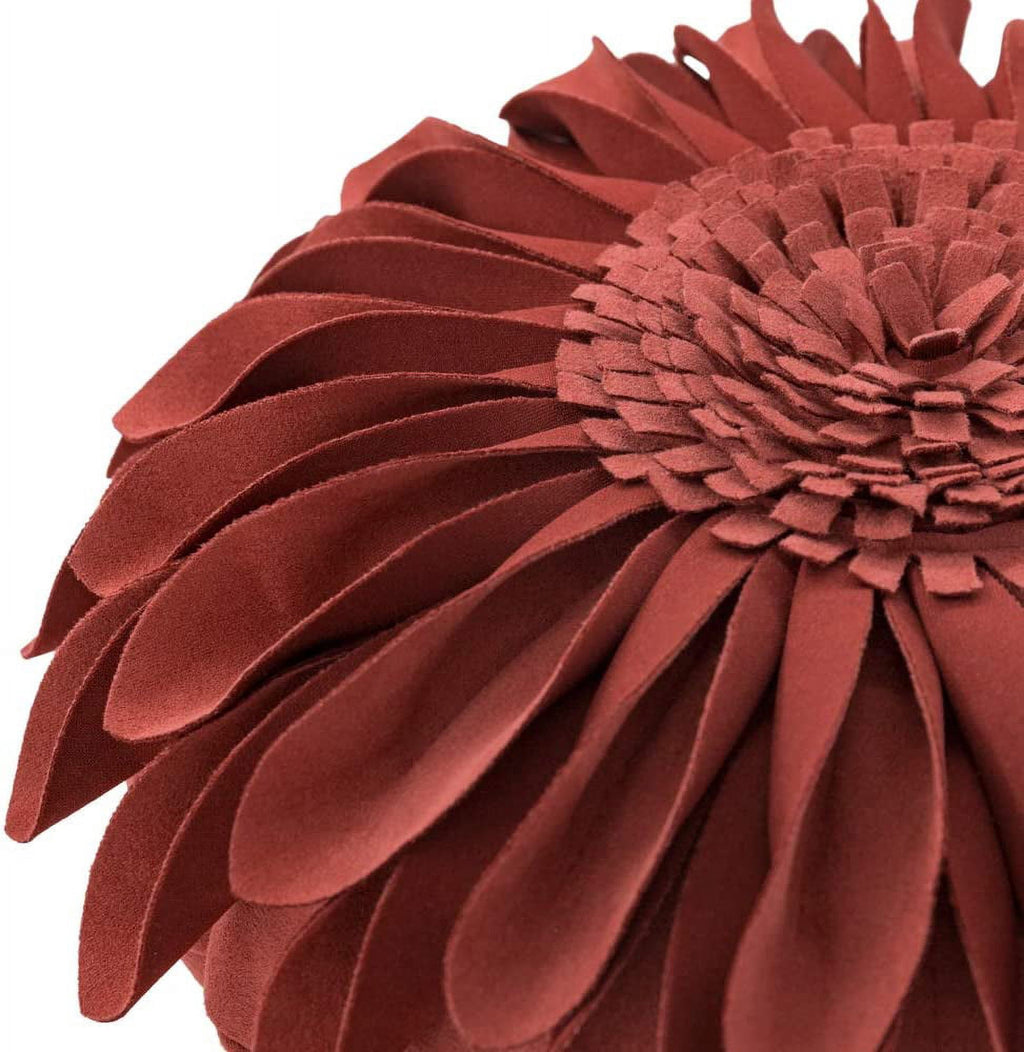 JWH Round Suede Sunflower Throw Pillows with Insert for Bed Sofa 12 inch Rust Red