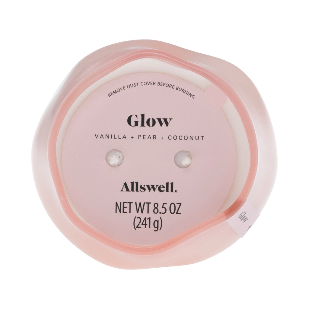 Allswell Glow (Vanilla + Pear + Coconut) Scented 1-Wick Organic Blown Jar Spa Candle 8oz.