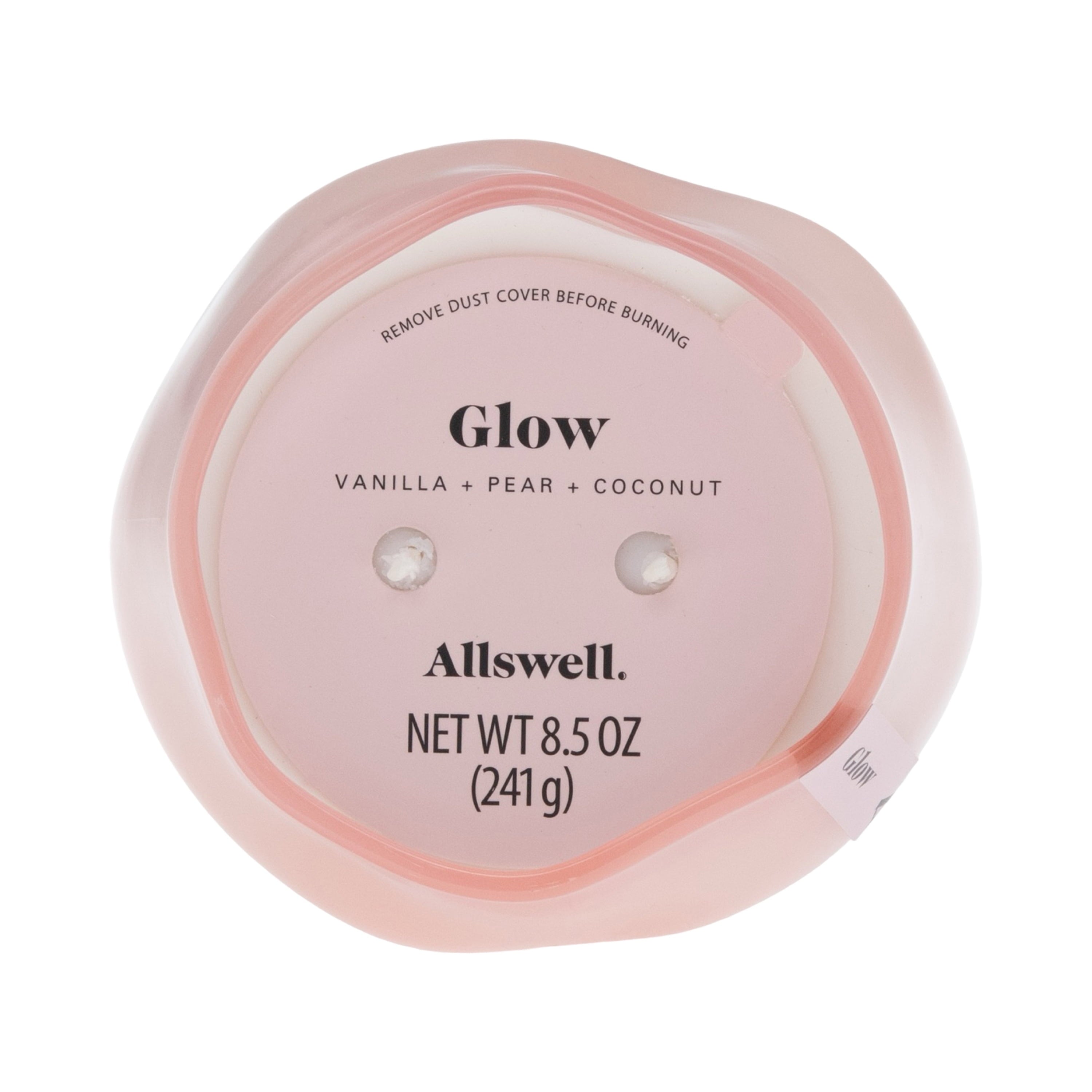 Allswell Glow (Vanilla + Pear + Coconut) Scented 1-Wick Organic Blown Jar Spa Candle 8oz.