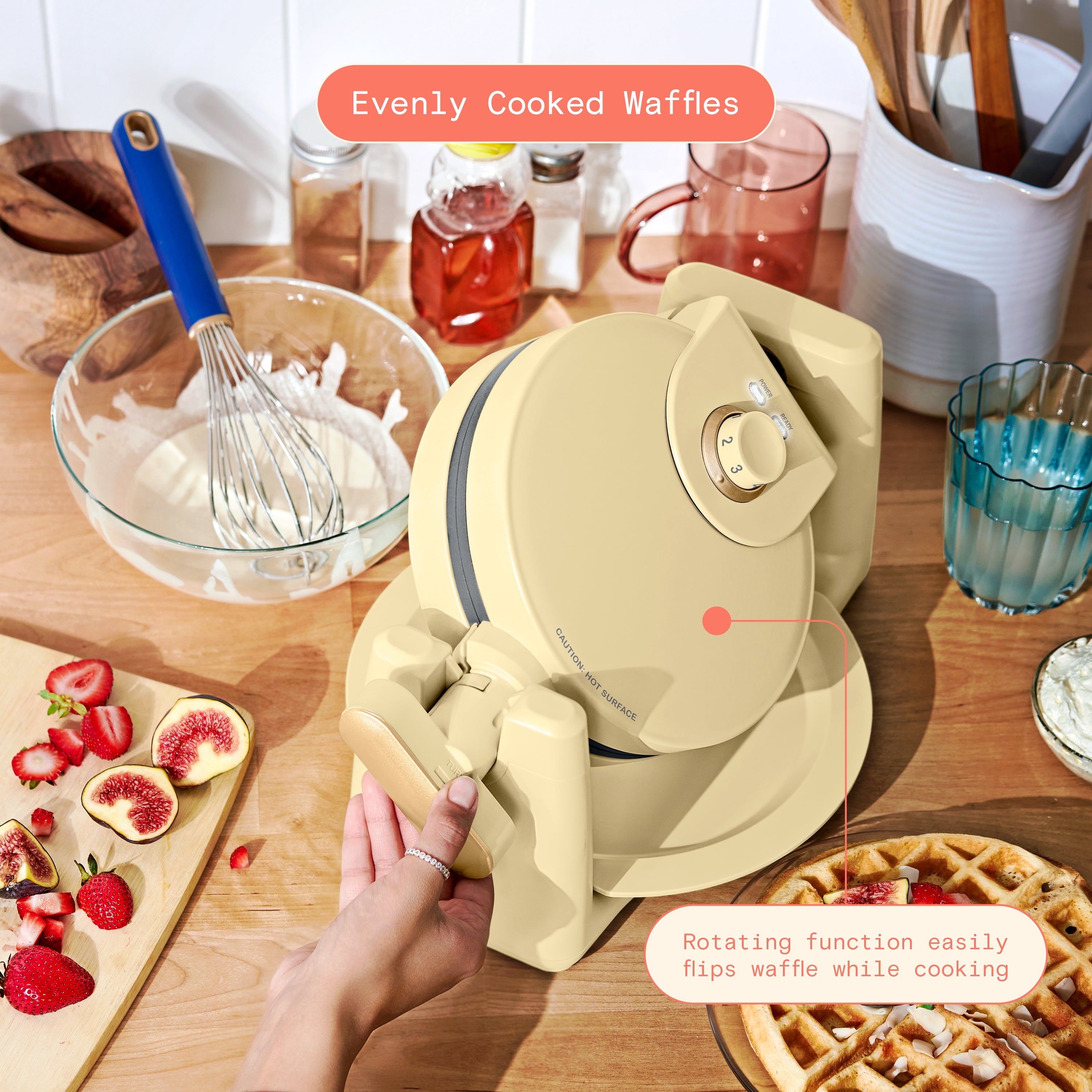 Beautiful Rotating Belgian Waffle Maker, Buttercream by Drew Barrymore