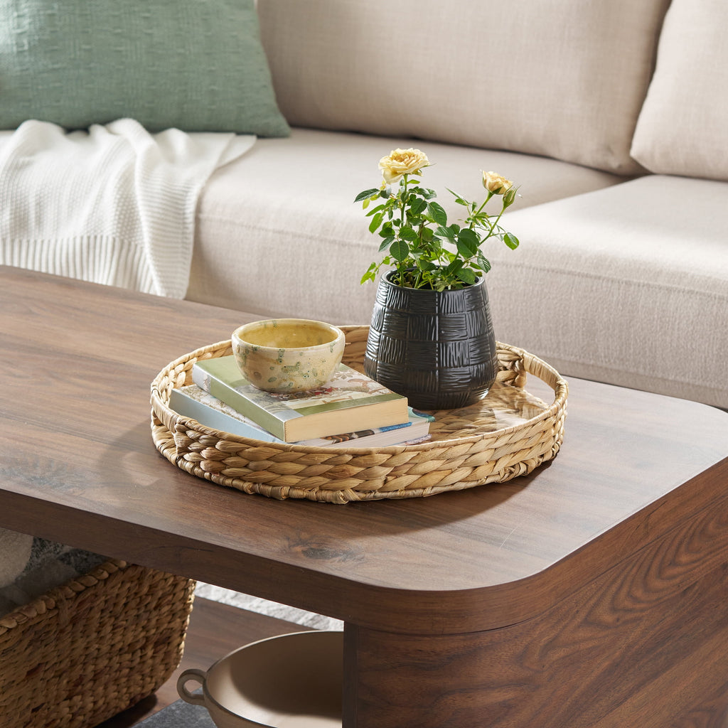 Better Homes & Gardens 16-Inch Natural Water Hyacinth Decorative Tray with Clear Acrylic Insert, 1 Count