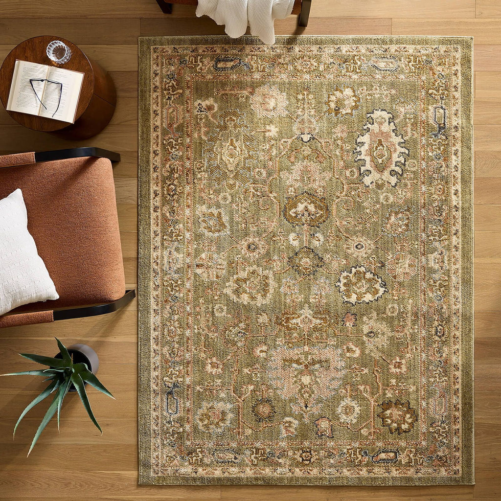 Better Homes and Garden Modern Oushak Low Pile Stain and Fade Resistant Indoor Green Area Rug, 7'10" x 10'