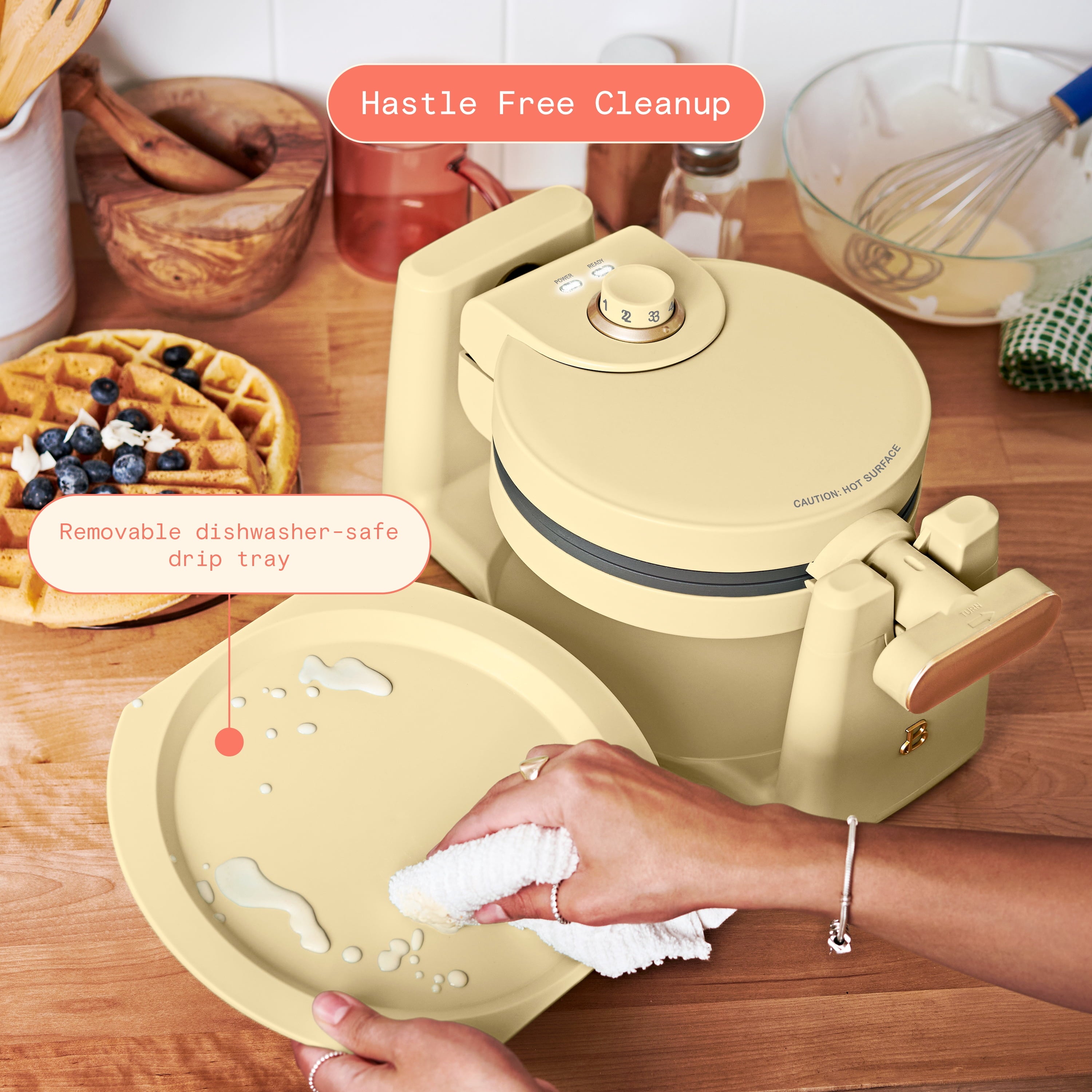 Beautiful Rotating Belgian Waffle Maker, Buttercream by Drew Barrymore