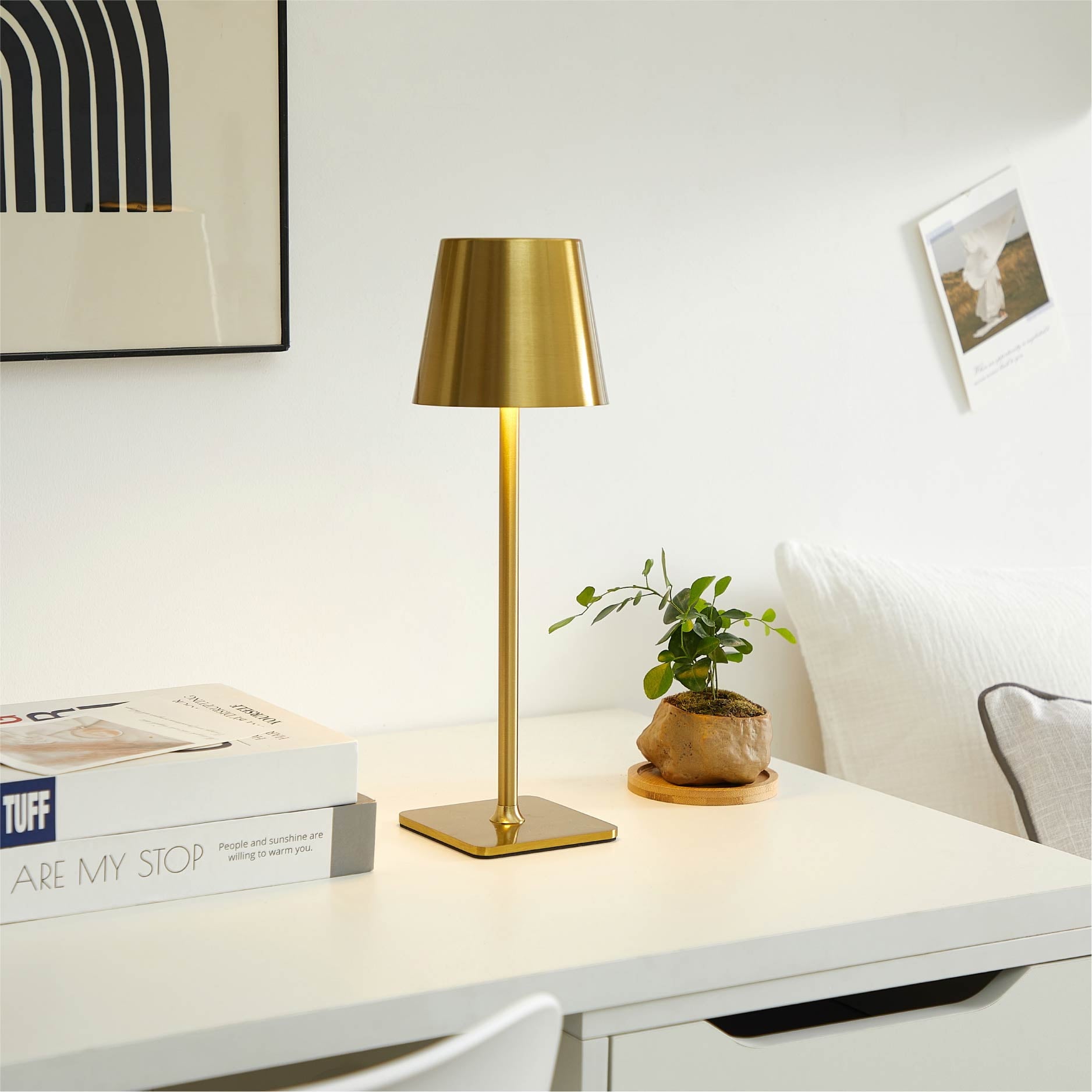 Mainstays 13-inch Gold Rechargeable Table Lamp with Touch Controls and Dimming