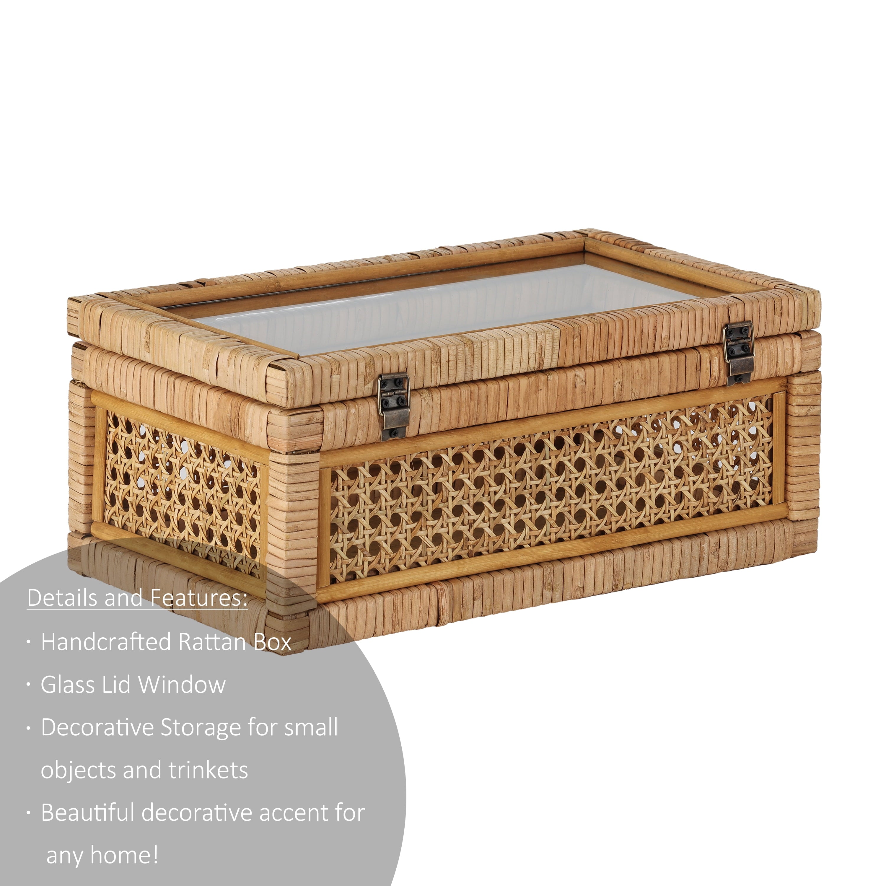 Home Decor Collection, Sterling & Noble Home Woven Rattan and Glass Decorative Tabletop Box