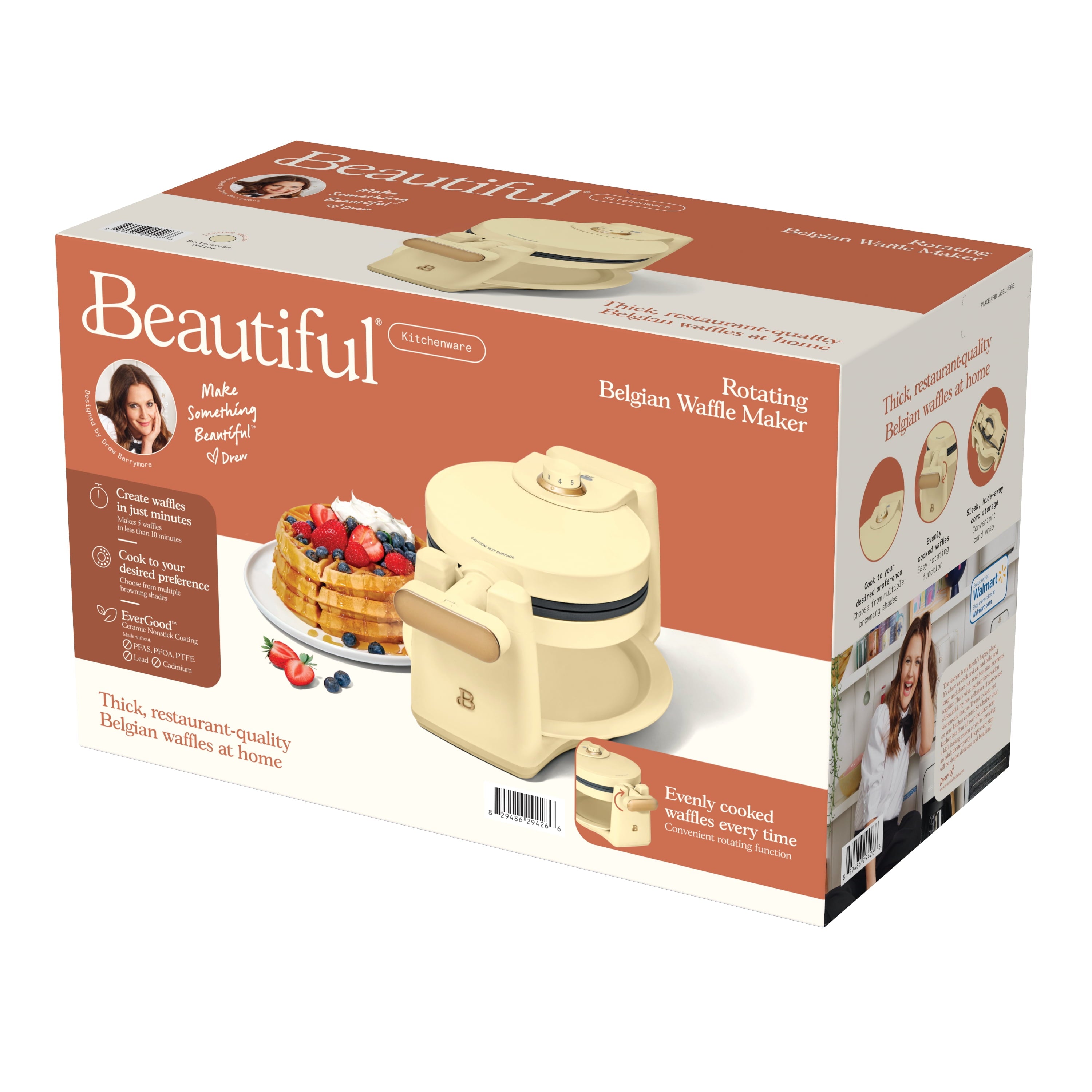 Beautiful Rotating Belgian Waffle Maker, Buttercream by Drew Barrymore
