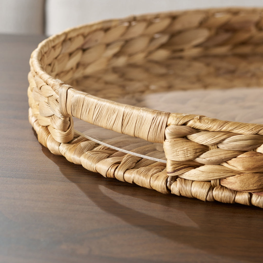 Better Homes & Gardens 16-Inch Natural Water Hyacinth Decorative Tray with Clear Acrylic Insert, 1 Count