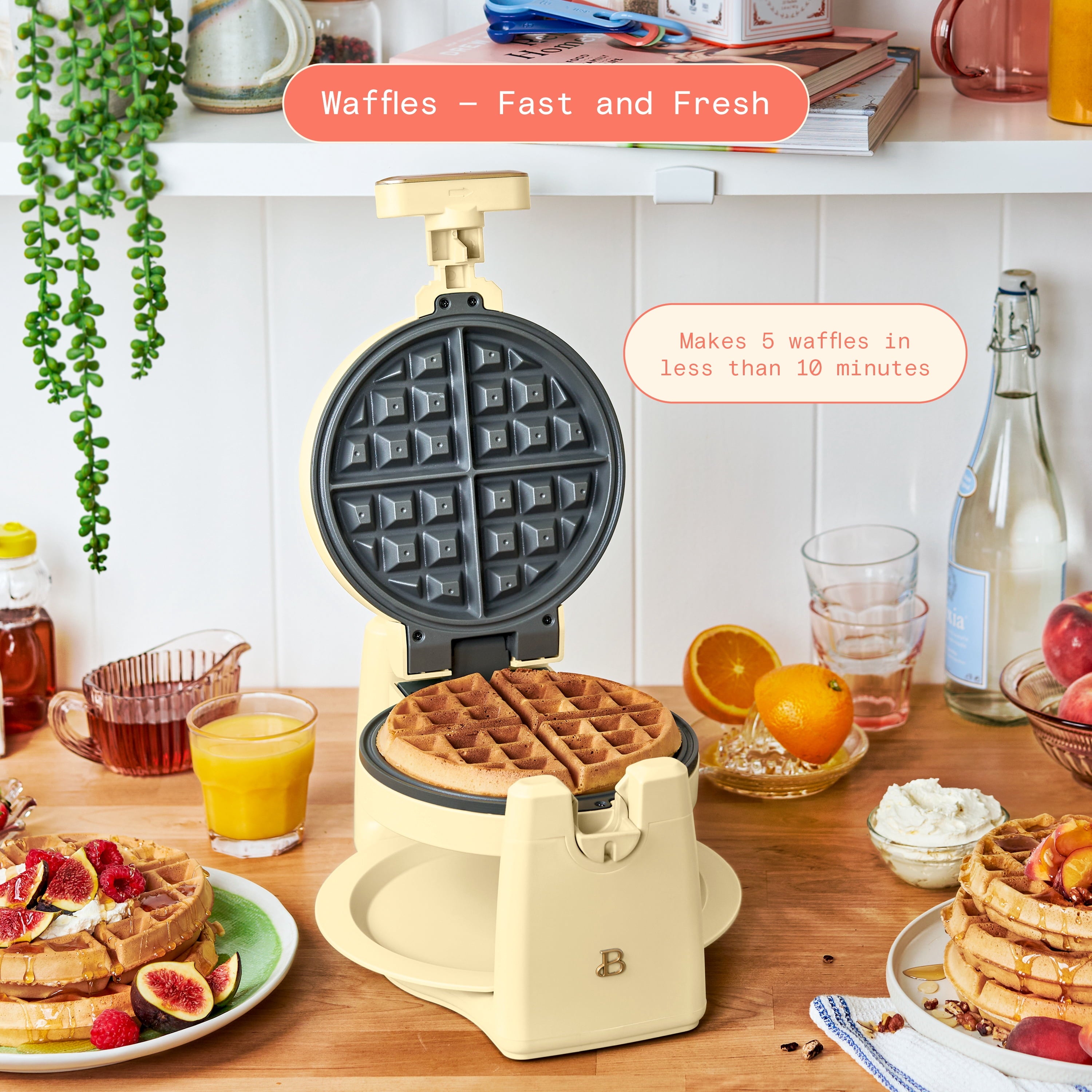 Beautiful Rotating Belgian Waffle Maker, Buttercream by Drew Barrymore