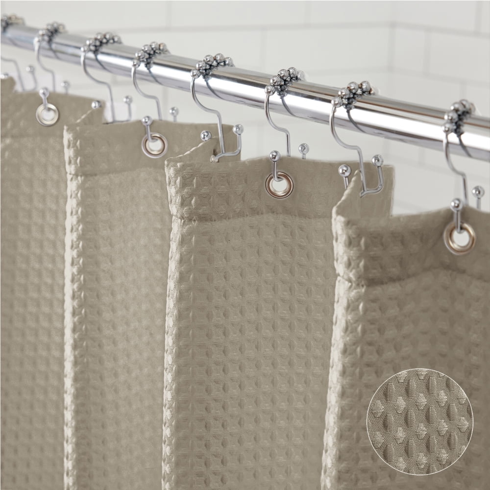 GORILLA GRIP Waffle Shower Curtain, Thick Weighted Fabric, Wrinkle and Rust Resistant, Classic Hotel Quality Design, Machine Wash, 72x72 Ivory