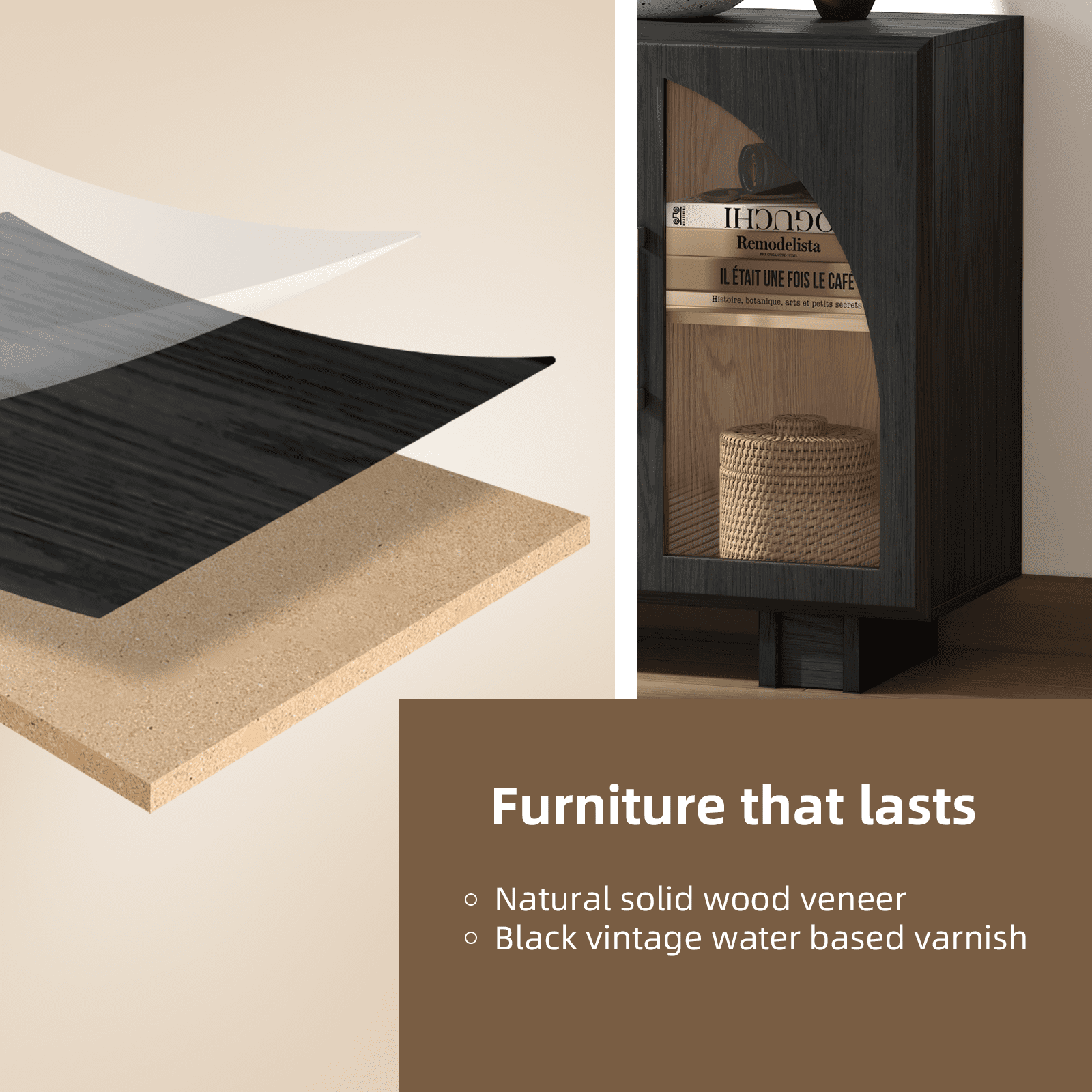 JOINICE Sideboard Buffet Cabinet Modern Accent Console Cabinet with Arched Glass Doors and Storage,Black,for Living Room,Dining Room,Entryway