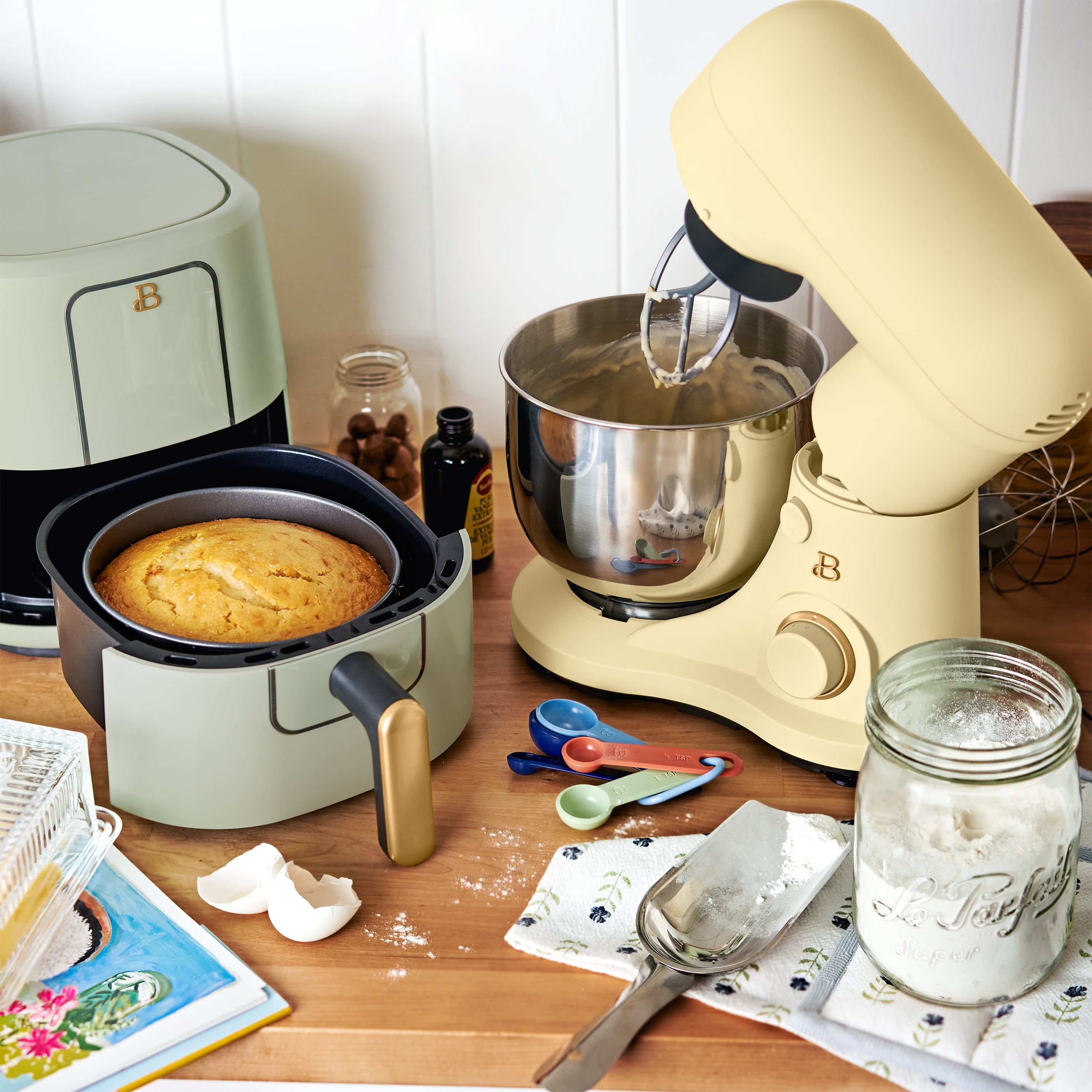 Beautiful 3.5 Qt Stand Mixer with Flat Beater, Dough Hook, Balloon Whisk, Buttercream by Drew Barrymore