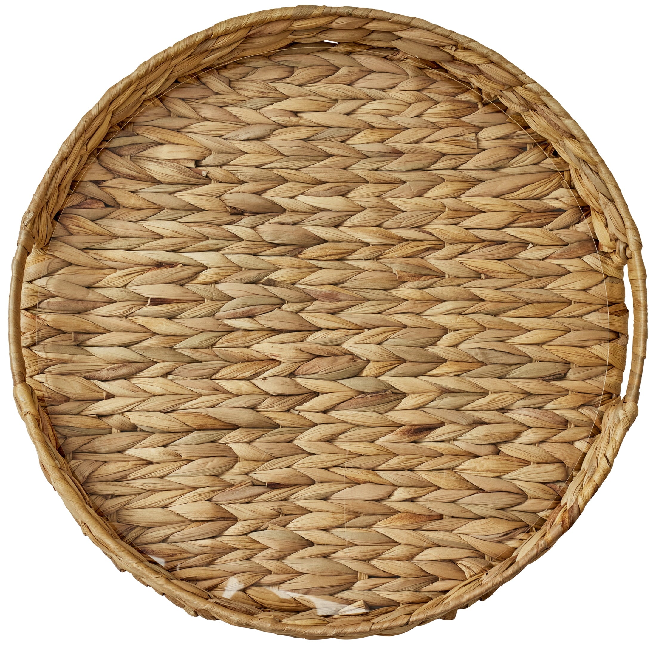 Better Homes & Gardens 16-Inch Natural Water Hyacinth Decorative Tray with Clear Acrylic Insert, 1 Count