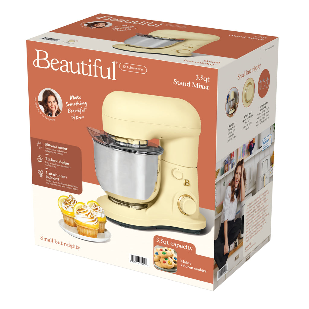Beautiful 3.5 Qt Stand Mixer with Flat Beater, Dough Hook, Balloon Whisk, Buttercream by Drew Barrymore