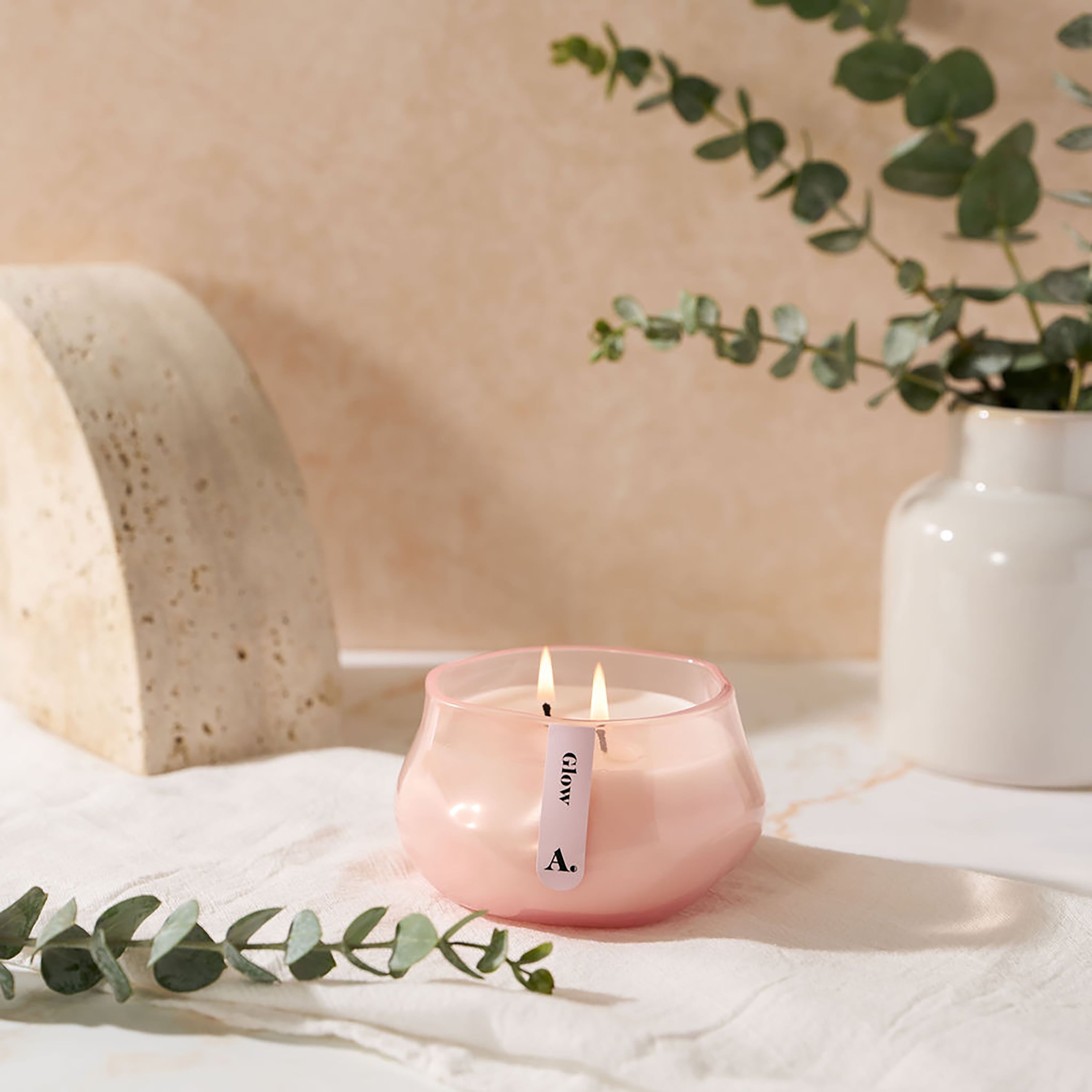 Allswell Glow (Vanilla + Pear + Coconut) Scented 1-Wick Organic Blown Jar Spa Candle 8oz.