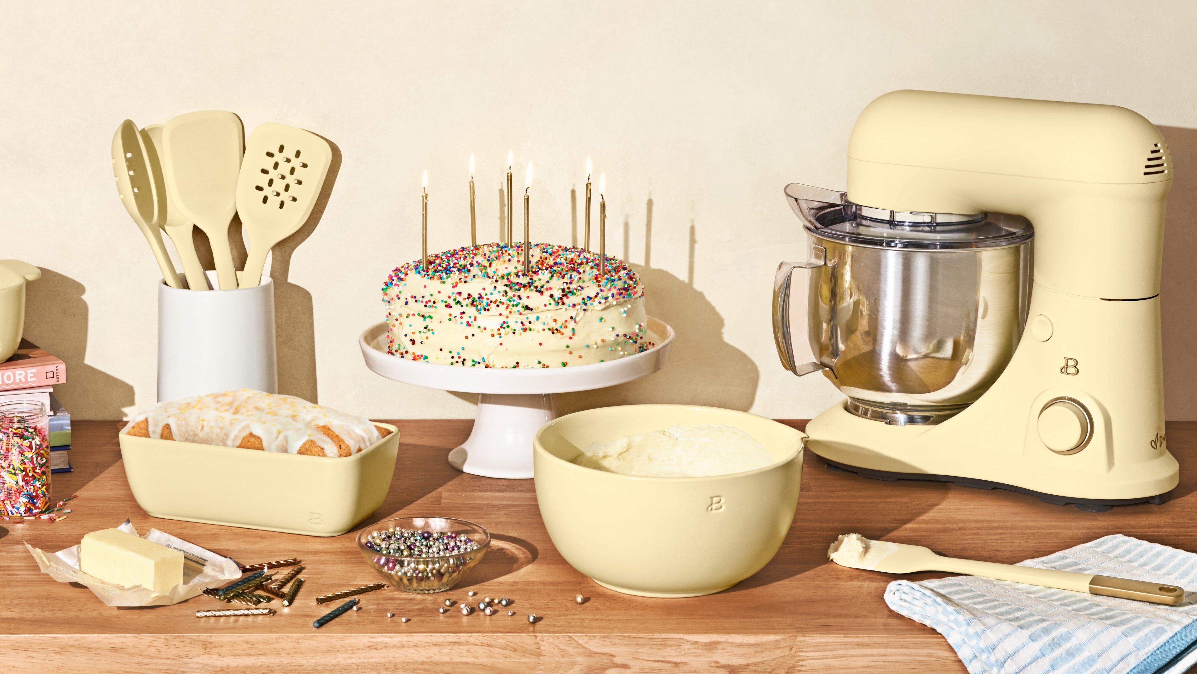 Beautiful 3.5 Qt Stand Mixer with Flat Beater, Dough Hook, Balloon Whisk, Buttercream by Drew Barrymore