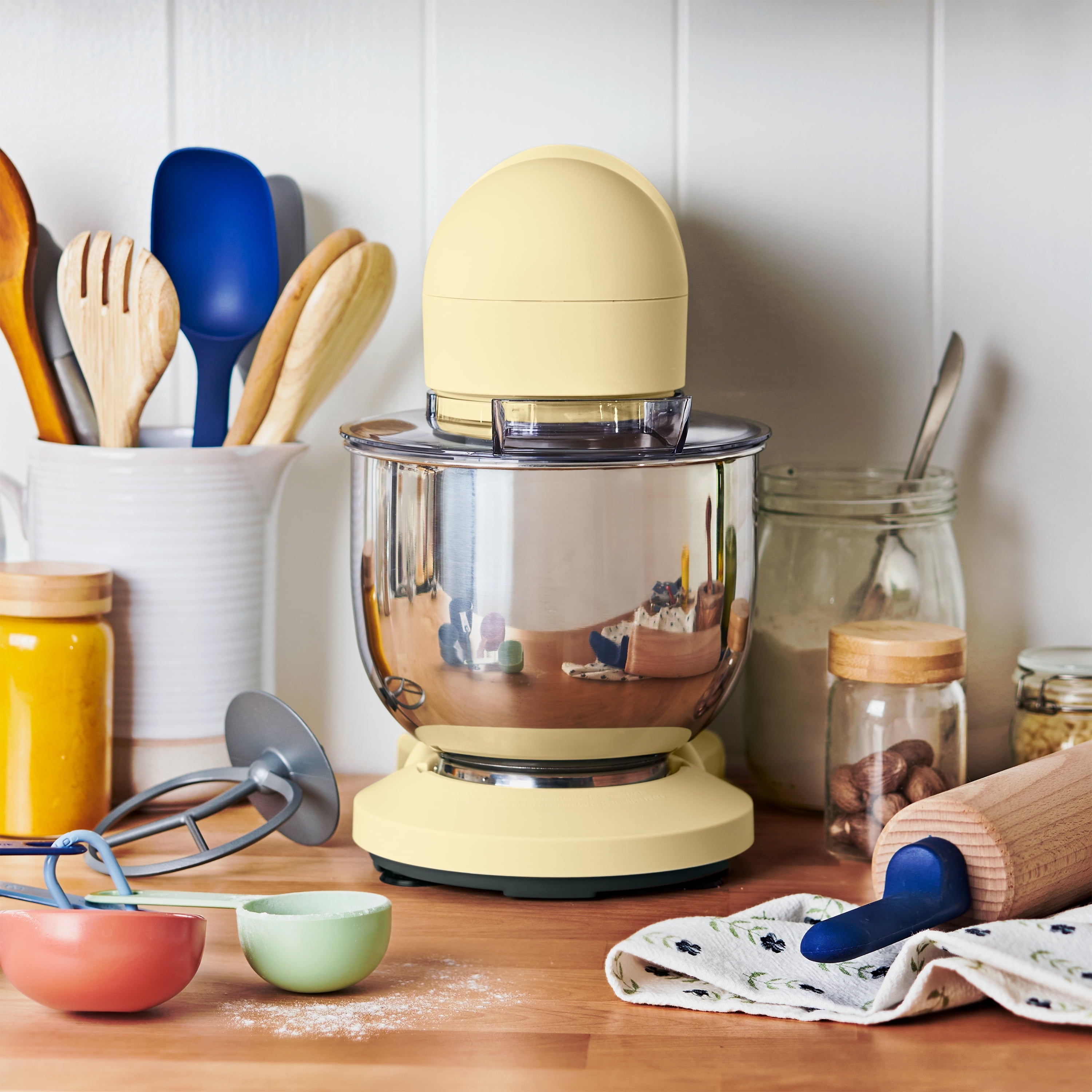 Beautiful 3.5 Qt Stand Mixer with Flat Beater, Dough Hook, Balloon Whisk, Buttercream by Drew Barrymore